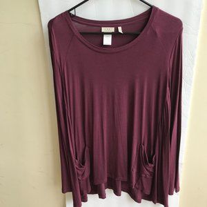 LOGO By Lori Goldstein Long-sleeved Burgundy  Tunic Top Size Lg